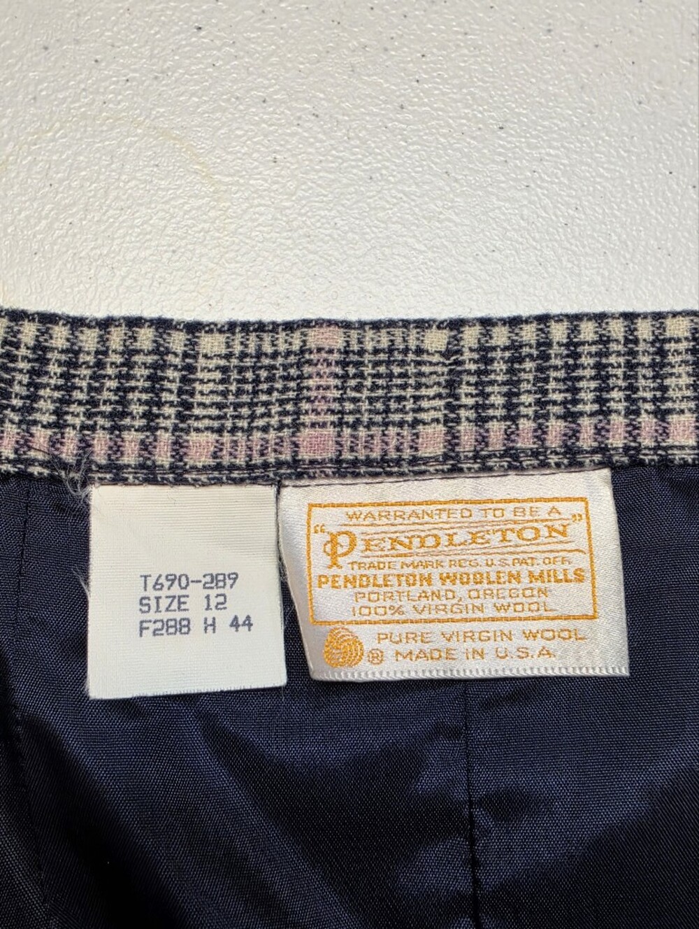 Pendelton Vintage Wool Midi Skirt Navy Blue White and Pink Plaid - Picture 6 of 7